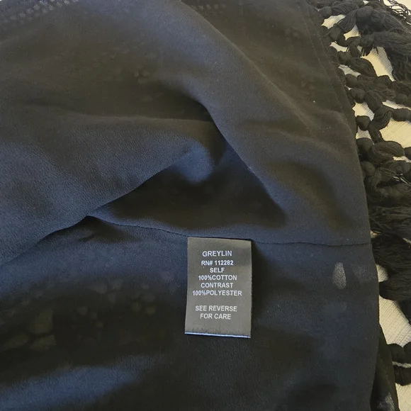 Greylin Anthropolgie Black Crochet Fringe Cardigan Size Small - Picture 13 of 15